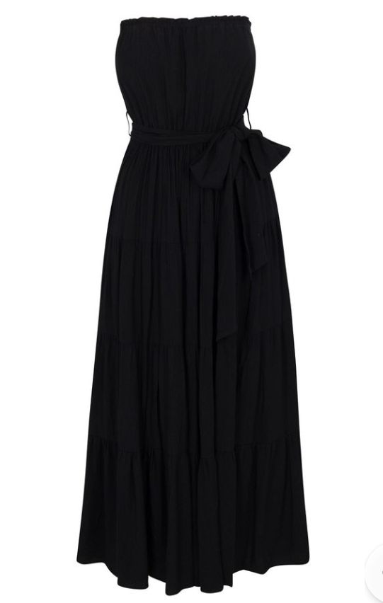 Long black modi dress with bow belt