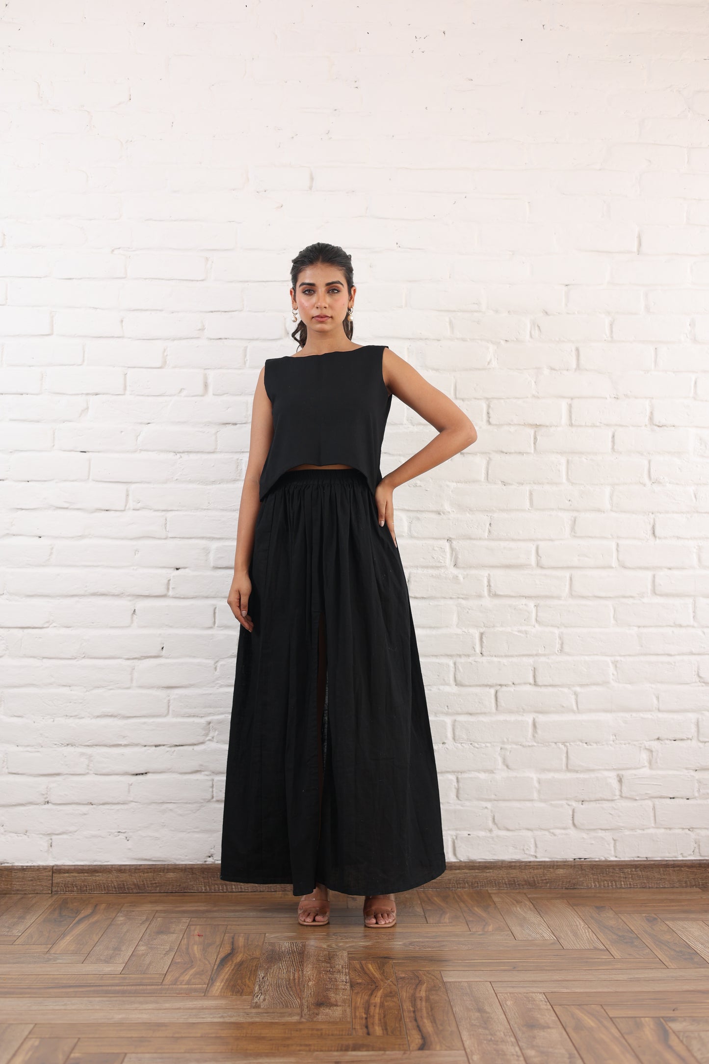 Black long slit skirt with Top