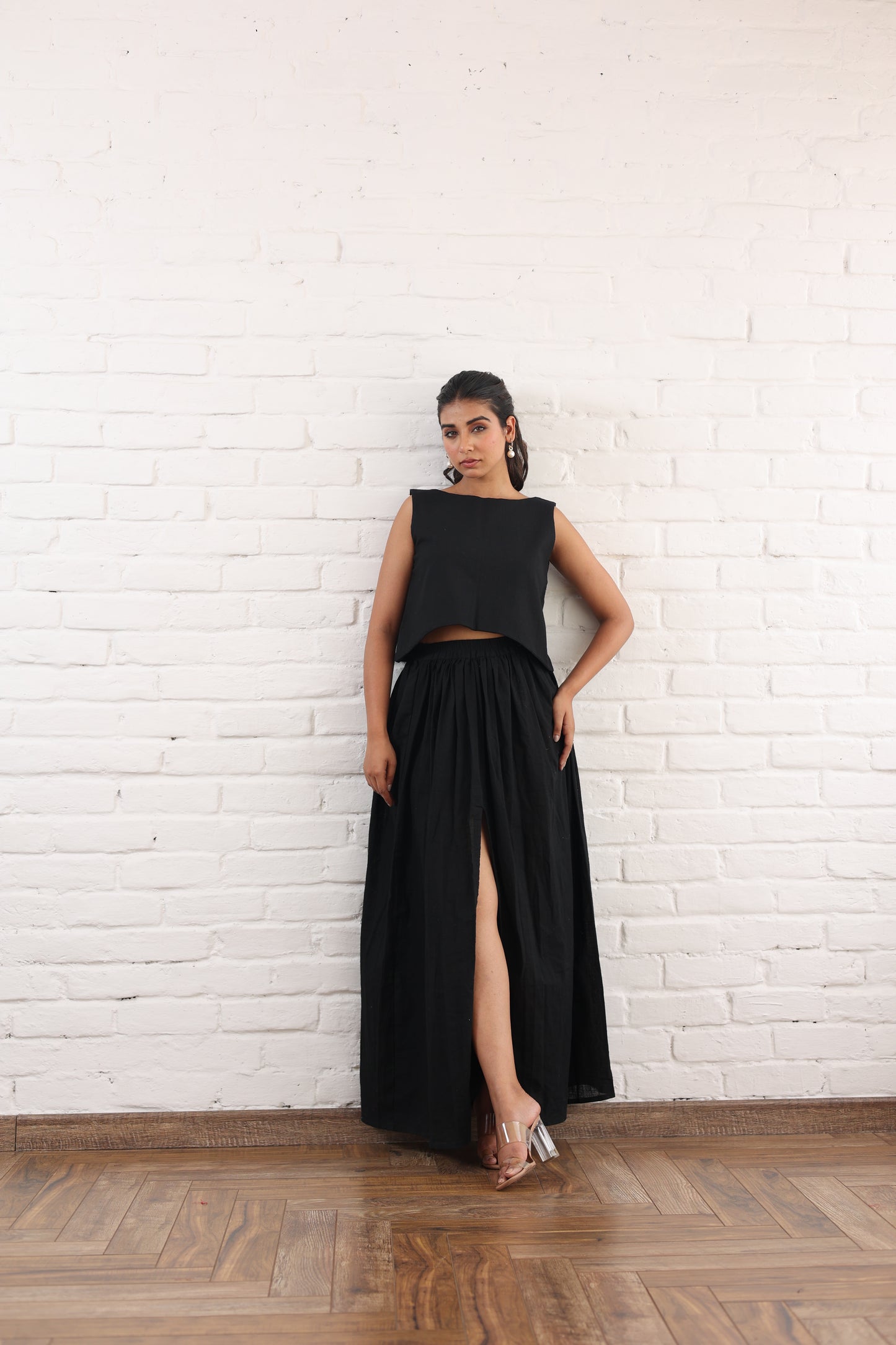 Black long slit skirt with Top