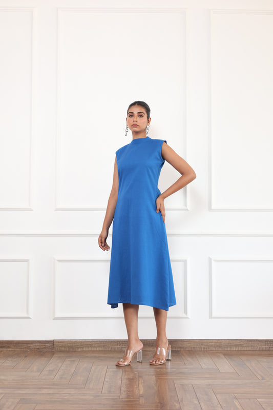 Blue Linen A-Line Dress