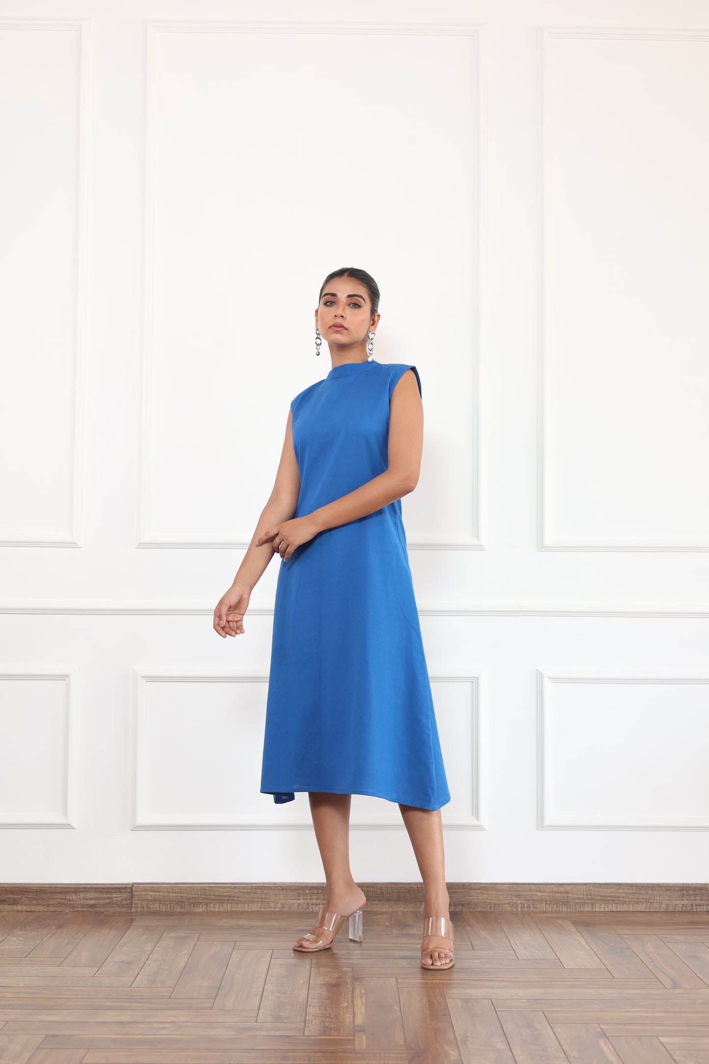 Blue Linen A-Line Dress