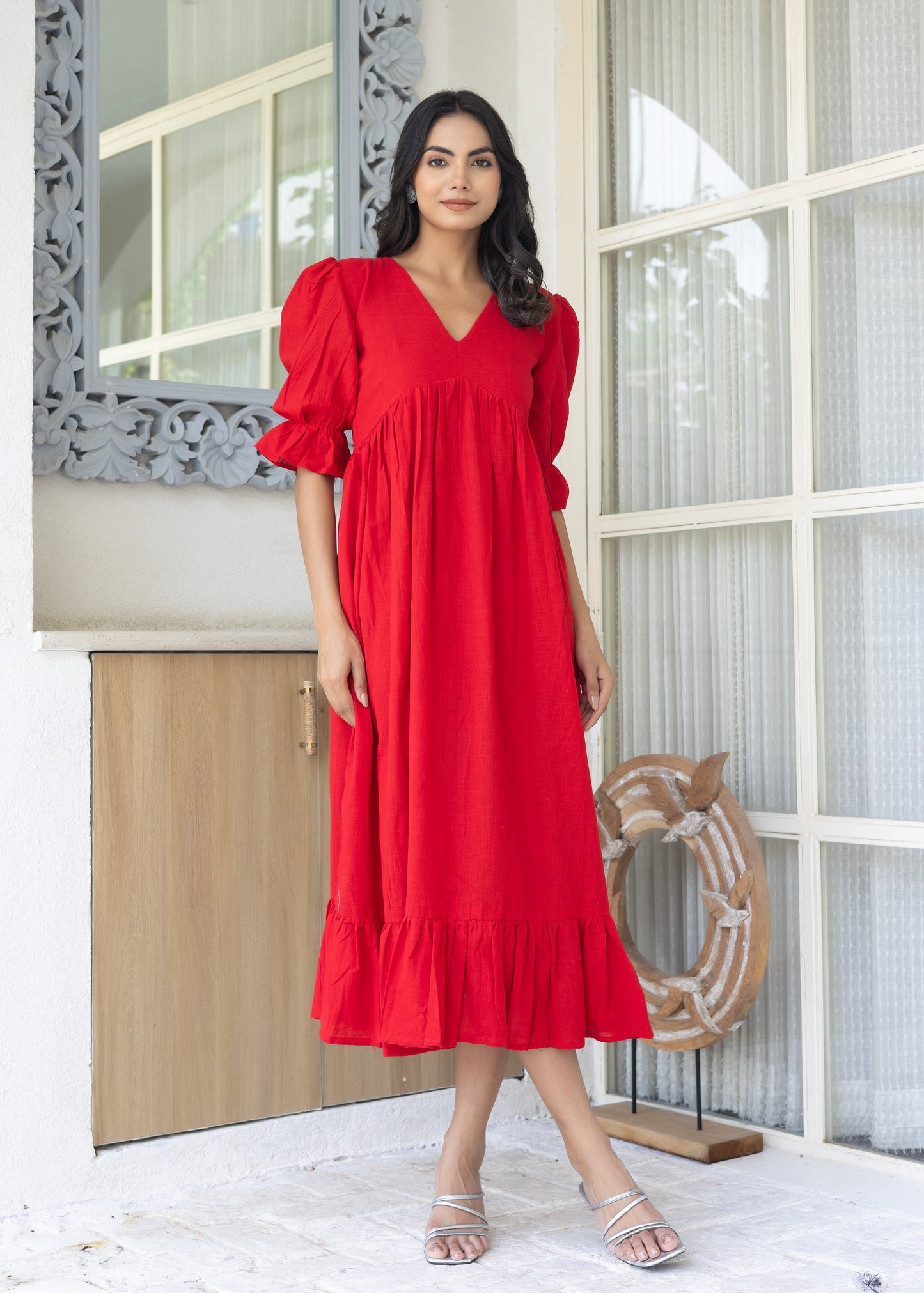 Red  midi dress