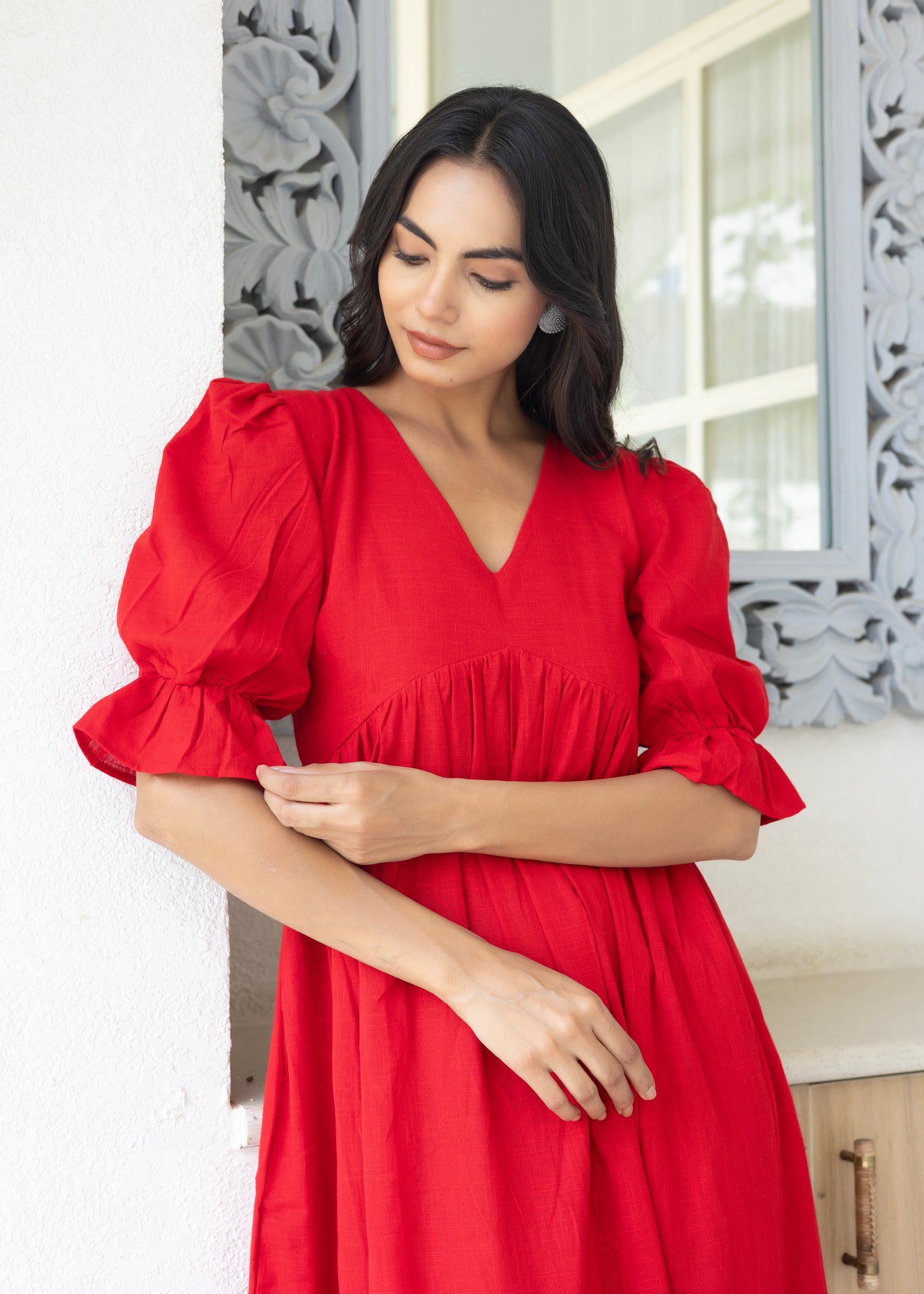 Red  midi dress