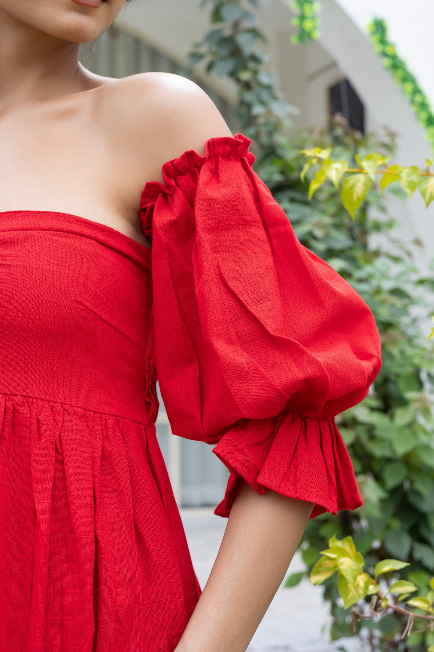 Red long midi dress