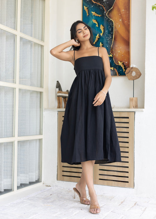 Black cotton midi dress