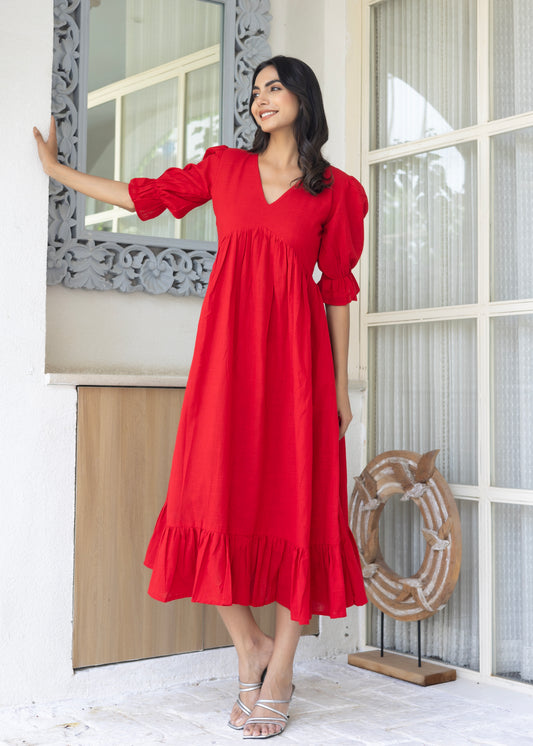 Red  midi dress