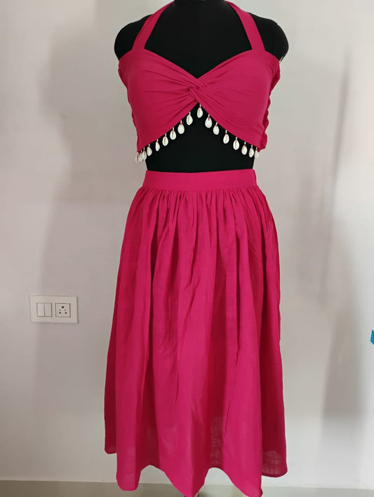 Pink cord set with bandeau top touch of seashell