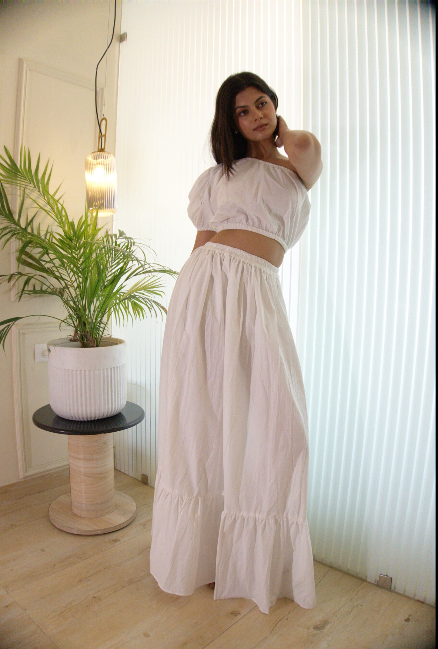 White One Shoulder Cord Set