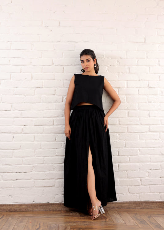 Black long slit skirt with Top